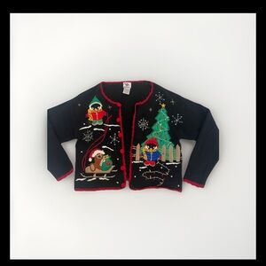 Vtg  Nutcracker Embroidered Beaded Christmas Sweater Cardigan Bear & Penguins